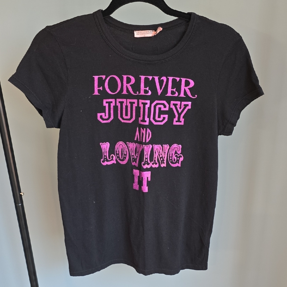 Juicy Couture Black Tee with Bold Pink Lettering